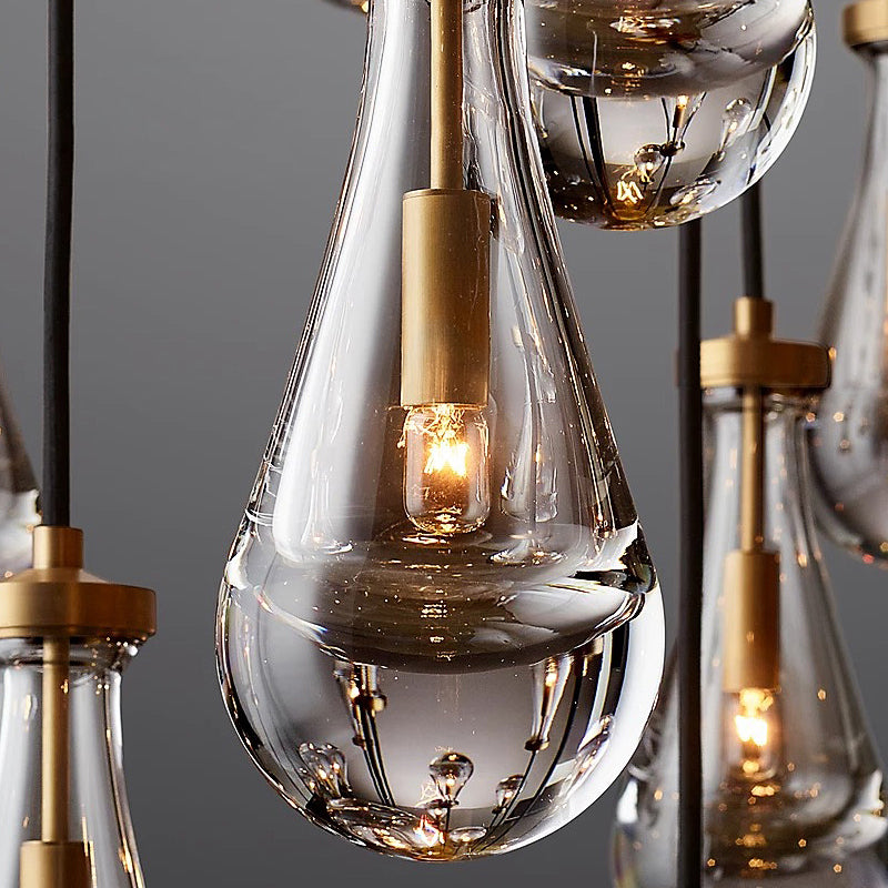 Copper Water Drop Crystal Pendant Light