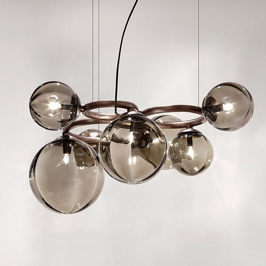 Modern Simple Smoke Gray Glass Lampshade Chandelier for Coffee Shop