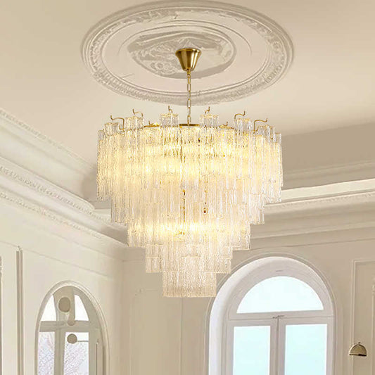 Murano Clear Multi-Layer Glass Chandelier(Pink, Blue Glass)