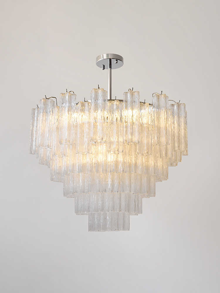 Murano Clear Multi-Layer Glass Chandelier(Pink, Blue Glass)