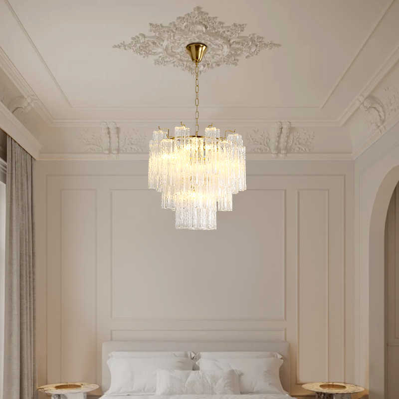 Murano Clear Multi-Layer Glass Chandelier(Pink, Blue Glass)