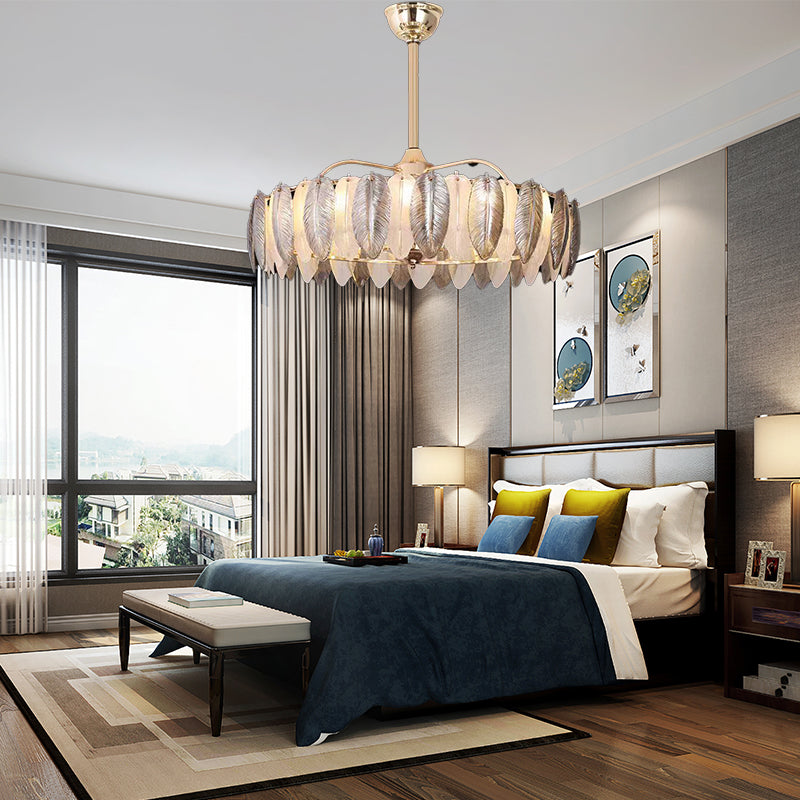 Smoke Gray Feather Fan Chandelier