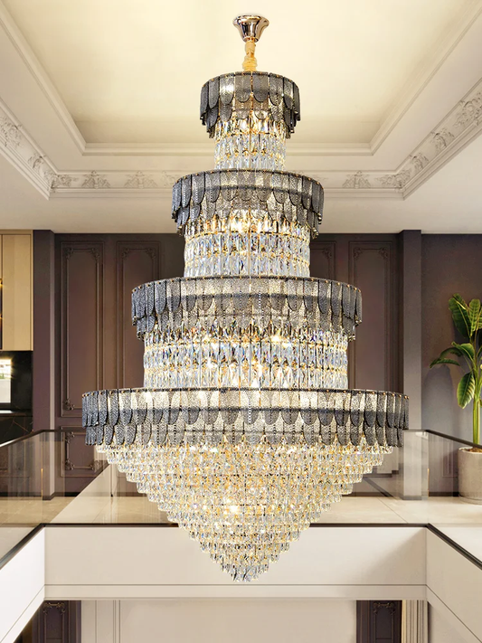 Duplex Villa Attic Hall Crystal Chandelier Living Room High Lamp