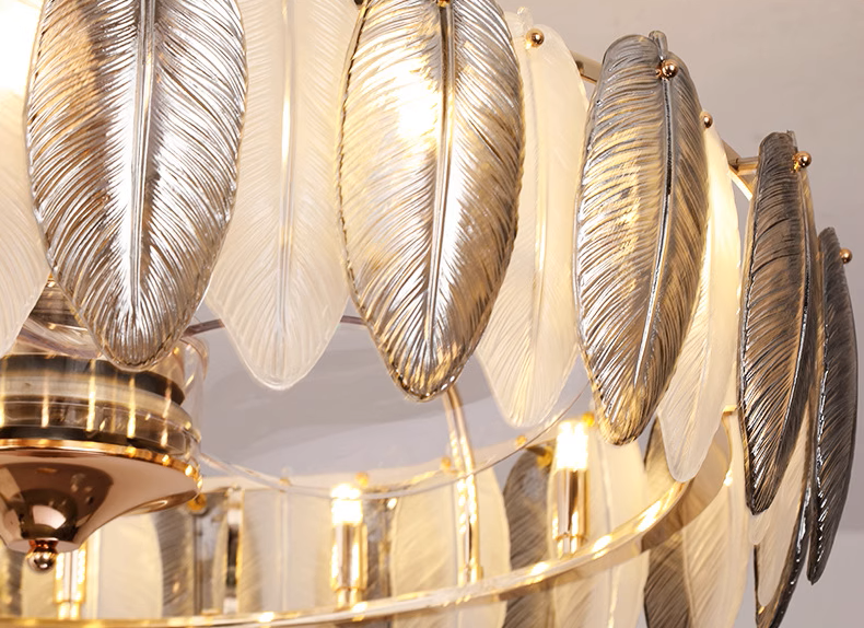 Smoke Gray Feather Fan Chandelier