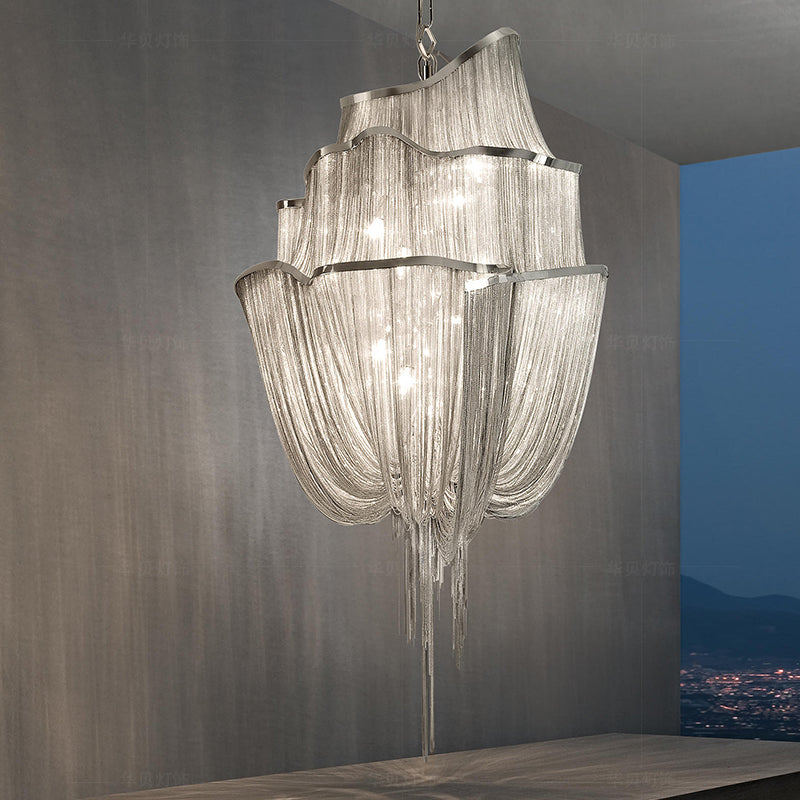 Entrance Tassel Dining Room Aluminum Chain Rectangular Chandelier