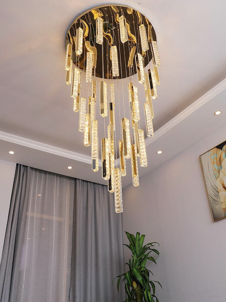 Three-sided Crystal Long Strip High Ceiling Living Room Chandelier