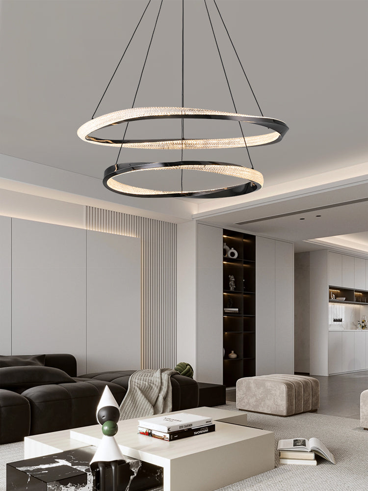 Modern Design Round Intersect Golden Black Living Room Chandelier