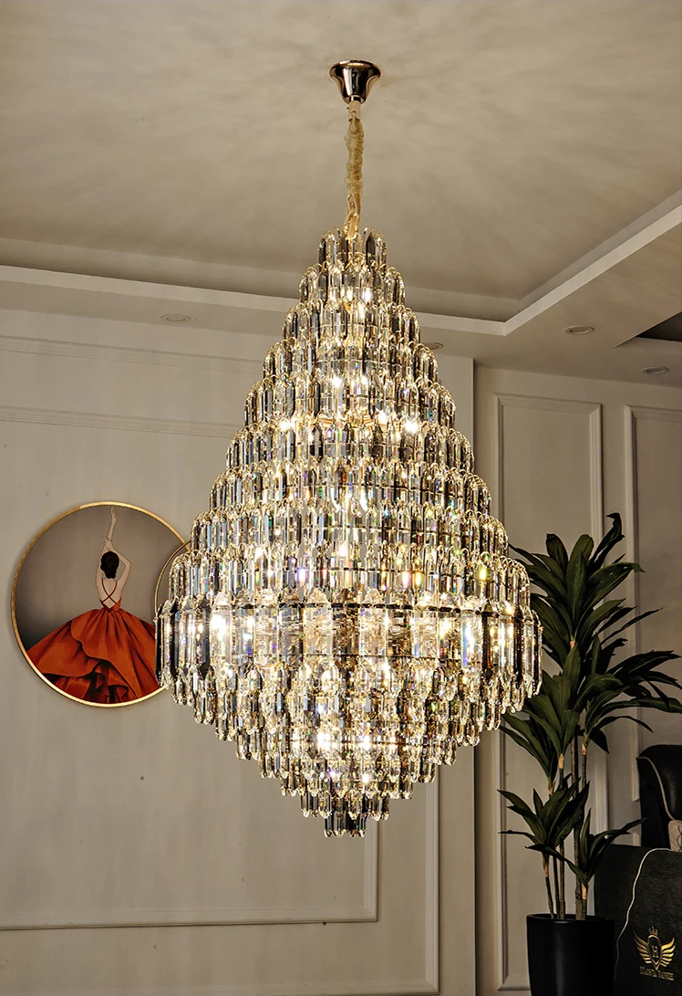 Post-modern Duplex Building Living Room Hollow Loft Large Crystal Chandelier